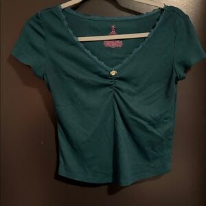 Teal V-Neck Women Top